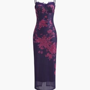 Tied Floral Mesh Long Dress